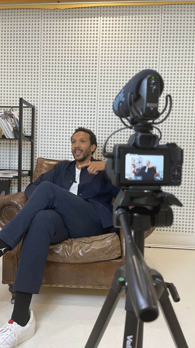 Filming a guest in a recording studio